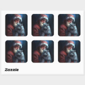 Russisch Blauwe Kat Sinterklaas Feestelijke Kerstm Vierkante Sticker (Vel)