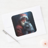 Russisch Blauwe Kat Sinterklaas Feestelijke Kerstm Vierkante Sticker (Envelop)