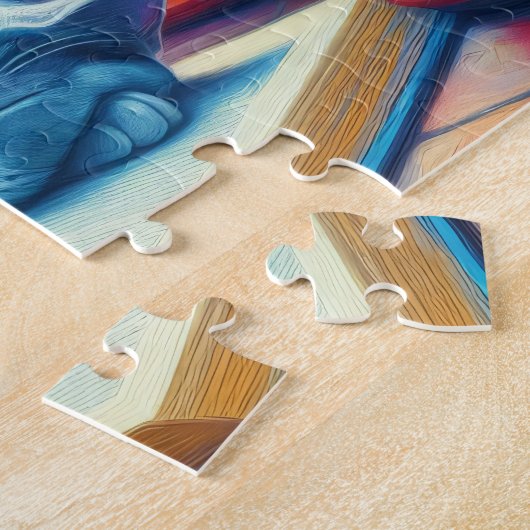 Russisch Blauwe Kat Slapen op een Boek Schilderij Legpuzzel (Zijkant)