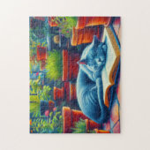 Russisch Blauwe Kat Slapen op een Boek Schilderij Legpuzzel (Verticaal)