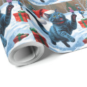 Russisch Blauwe Kat Sneeuw met Kerst Pet Cadeaupapier (Rol Hoek)