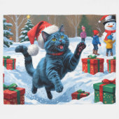 Russisch Blauwe Kat Sneeuw met Kerst Pet Fleece Deken (Voorkant (Horizontaal))