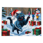 Russisch Blauwe Kat Sneeuw met Kerst Pet Groot Cadeauzakje (Achterkant)