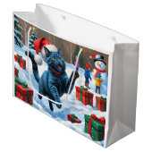 Russisch Blauwe Kat Sneeuw met Kerst Pet Groot Cadeauzakje (Voorkant Gekanteld)