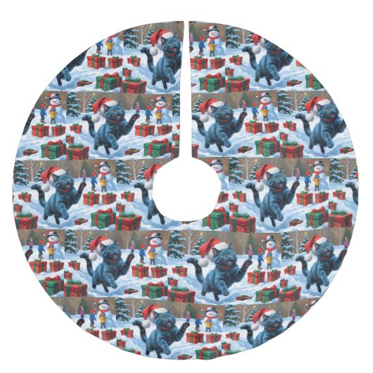 Russisch Blauwe Kat Sneeuw met Kerst Pet Kerstboom Rok (Voorkant)