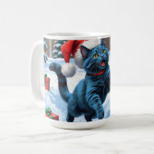 Russisch Blauwe Kat Sneeuw met Kerst Pet Koffiemok (Voorkant links)
