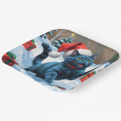 Russisch Blauwe Kat Sneeuw met Kerst Pet Papieren Bordje (Gebogen)