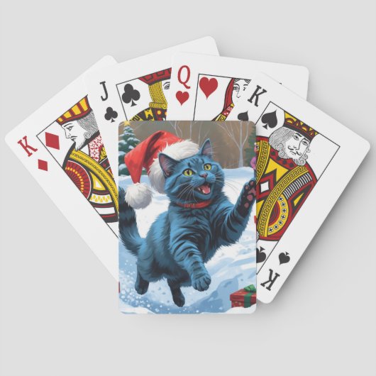 Russisch Blauwe Kat Sneeuw met Kerst Pet Pokerkaarten (Achterkant)