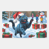 Russisch Blauwe Kat Sneeuw met Kerst Pet Rechthoekige Sticker (Voorkant)
