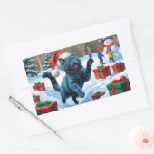 Russisch Blauwe Kat Sneeuw met Kerst Pet Rechthoekige Sticker (Envelop)