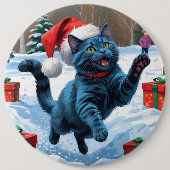 Russisch Blauwe Kat Sneeuw met Kerst Pet Ronde Button 6,0 Cm (Voorkant)
