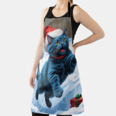 Russisch Blauwe Kat Sneeuw met Kerst Pet Schort (Insitu)