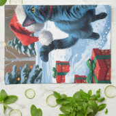 Russisch Blauwe Kat Sneeuw met Kerst Pet Theedoek (Gevouwen)