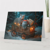 Russisch Blauwe Kat Sneeuw Sleebells Kerst Decor Kaart (Voorkant)