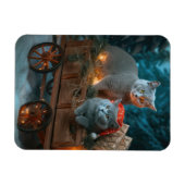Russisch Blauwe Kat Sneeuw Sleebells Kerst Decor Magneet (Horizontaal)