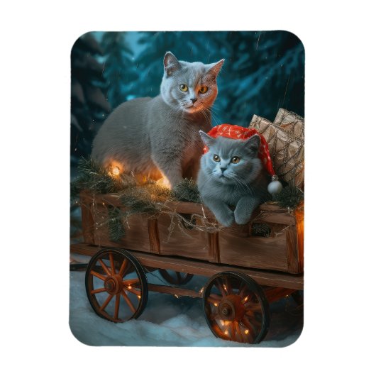 Russisch Blauwe Kat Sneeuw Sleebells Kerst Decor Magneet (Verticaal)