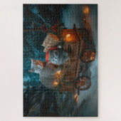 Russisch Blauwe Kat Sneeuw Sleebellsen Kerst Decor Legpuzzel (Verticaal)