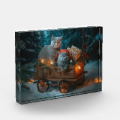 Russisch Blauwe Kat Sneeuw Sleebord Kerst Decor Fotoblokken (Links)