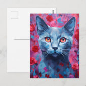 Russisch Blauwe kat Valentijnsdag Briefkaart (Voorkant / Achterkant)