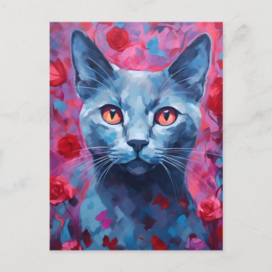 Russisch Blauwe kat Valentijnsdag Briefkaart (Voorkant)