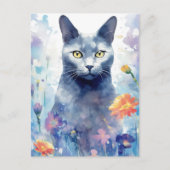 Russisch Blauwe Kat waterverf kunst Briefkaart (Voorkant)