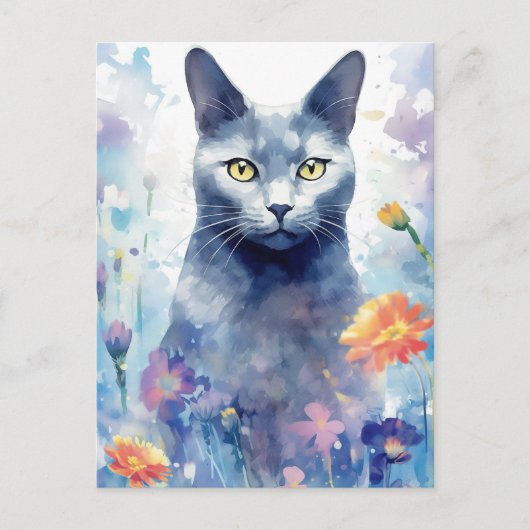 Russisch Blauwe Kat waterverf kunst Briefkaart (Voorkant)