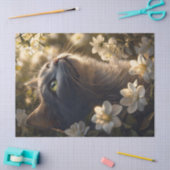 Russisch Blauwe Kat Witte Bloemen Decoupage Tissuepapier (Craft)