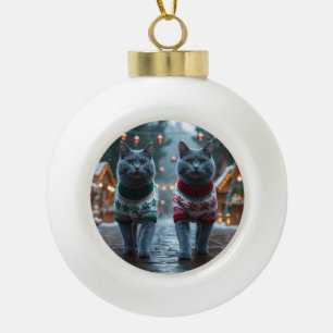 Russisch Blauwe Katten Kerst Sneeuw Vakantie  Keramische Bal Ornament