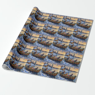 Russisch Blauwe Katten Kerstboot Vakantie Cadeaupapier