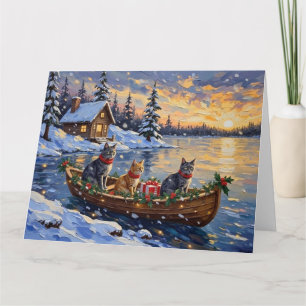 Russisch Blauwe Katten Kerstboot Vakantie Kaart