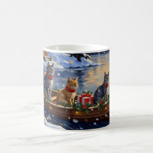 Russisch Blauwe Katten Kerstboot Vakantie Koffiemok