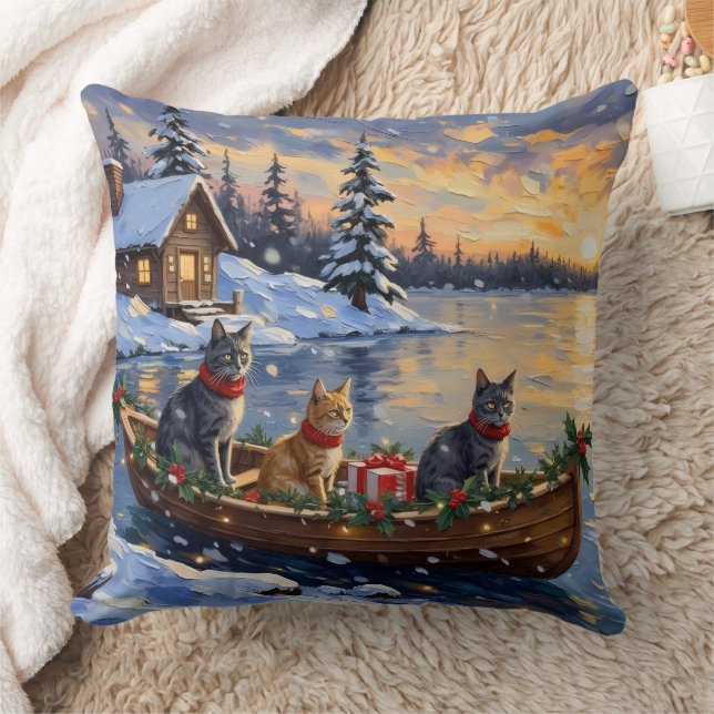 Russisch Blauwe Katten Kerstboot Vakantie Kussen (Deken)
