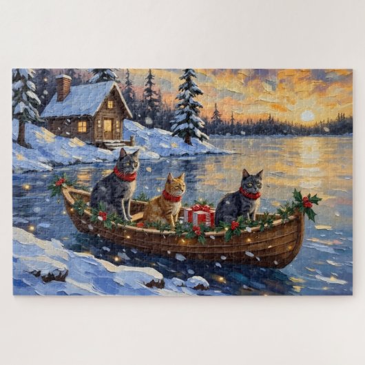 Russisch Blauwe Katten Kerstboot Vakantie Legpuzzel (Horizontaal)