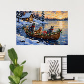 Russisch Blauwe Katten Kerstboot Vakantie Poster (Thuiskantoor)
