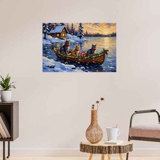 Russisch Blauwe Katten Kerstboot Vakantie Poster (Woonkamer 3)