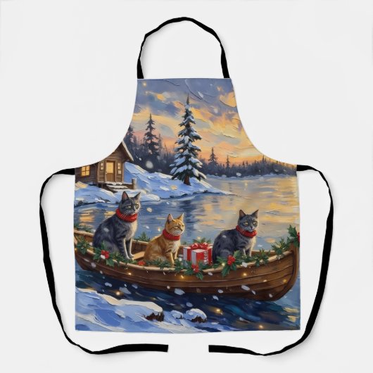Russisch Blauwe Katten Kerstboot Vakantie Schort (Voorkant)