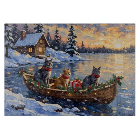 Russisch Blauwe Katten Kerstboot Vakantie Snijplank (Voorkant)