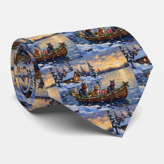 Russisch Blauwe Katten Kerstboot Vakantie Stropdas (Opgerold)