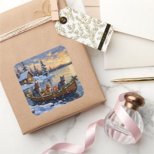 Russisch Blauwe Katten Kerstboot Vakantie Vierkante Sticker