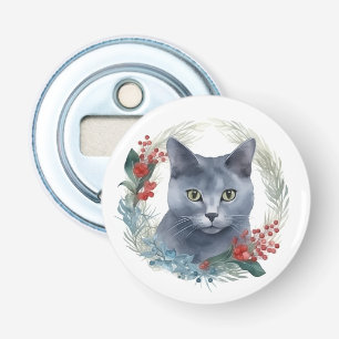 Russisch Blauwe Katten Kerstkrans Festieve Kitten Button Flesopener