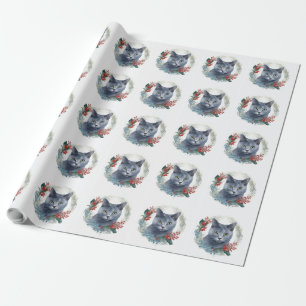 Russisch Blauwe Katten Kerstkrans Festieve Kitten Cadeaupapier