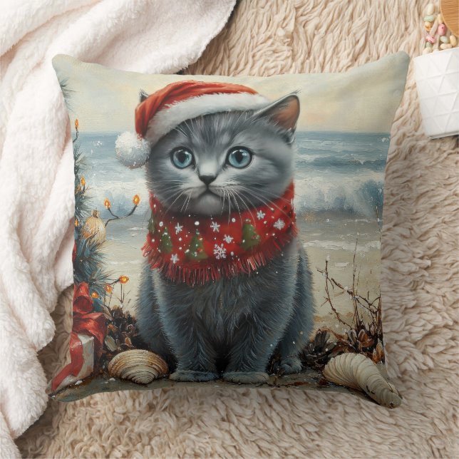 Russisch Blauwe Katten Kerstmis Vintage Strand Kussen (Deken)
