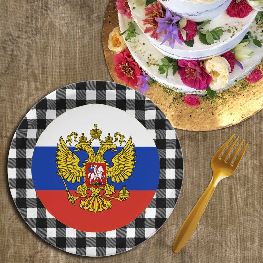 Russisch Bord, gebuffel en Russische vlag Papieren Bordje