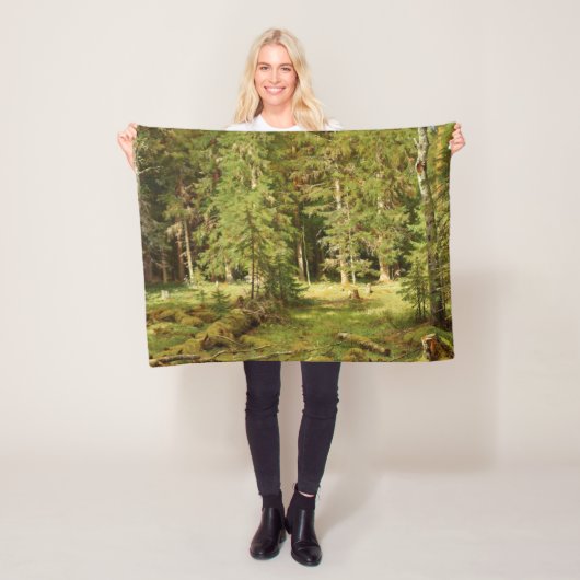 Russisch bos (Rustisch landschap) (Groene Bossen) Fleece Deken (In situ)