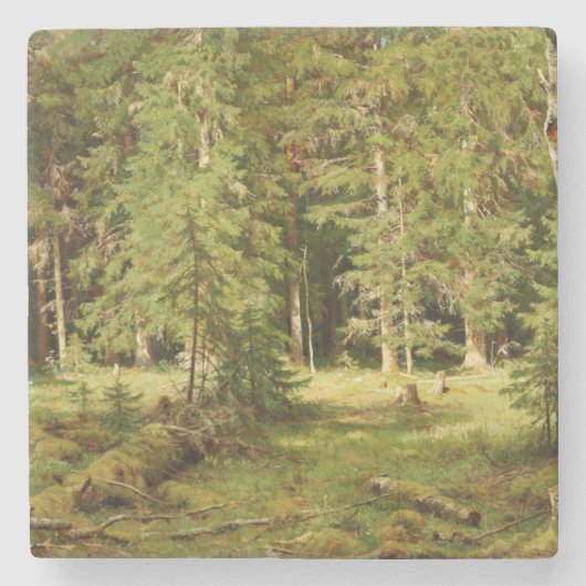 Russisch bos (Rustisch landschap) (Groene Bossen) Stenen Onderzetter (Voorkant)