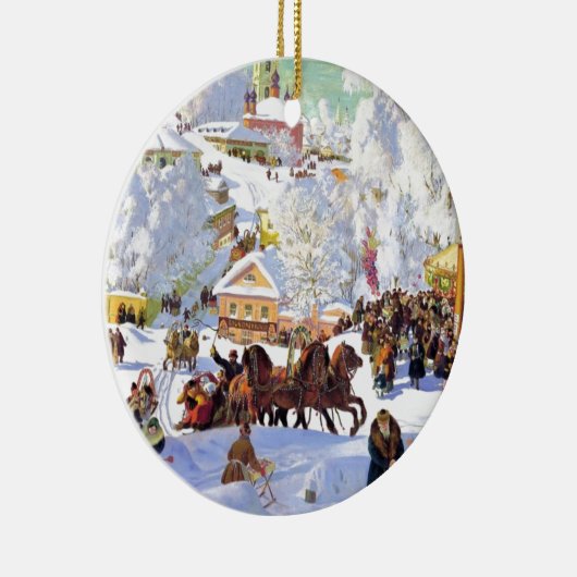 Russisch dorp in de winter keramisch ornament (Rechts)