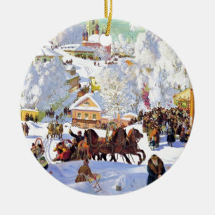 Russisch dorp in de winter keramisch ornament