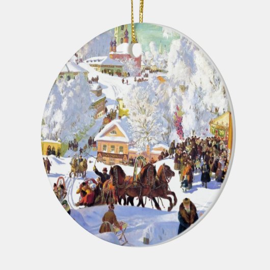Russisch dorp in de winter keramisch ornament (Links)