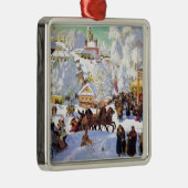 Russisch dorp in de winter metalen ornament (Rechts)