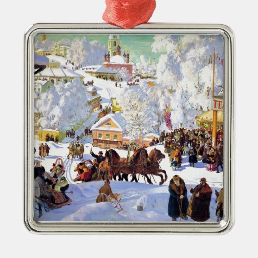 Russisch dorp in de winter metalen ornament (Voorkant)
